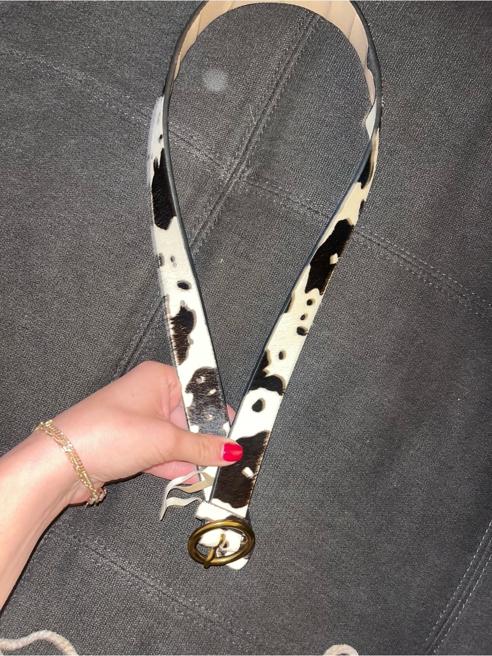 Urban Outfitters Cowhide Print Belt in Black & White with Gold Buckle